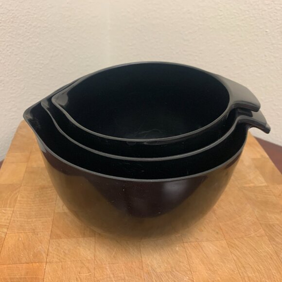 BOWLS - Vintage Copco Nesting Bowls black Set Of 3 Melamine Non-Skid Bottom - Picture 1 of 14